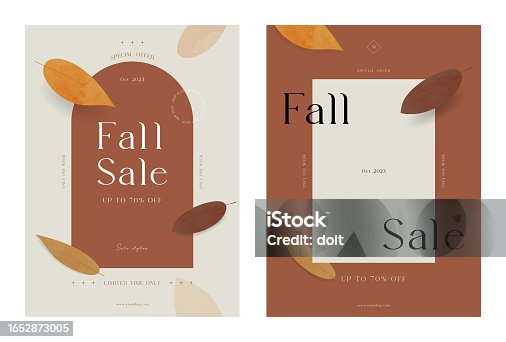 istock Various fallen autumn leaves social media banner template. Marketing sale promotion. Abstract artistic fashion advertising. Modern typography background set. Trendy style design vector illustration. 1652873005