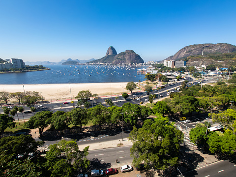 View to Sugarloaf Mountain in Rio de Janeiro Brazil.