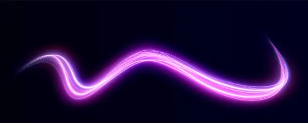 Vector illustration of Smooth light pink line  or lens with magical light effect. Line neon in motion energy. Element for flash designs, games, apps, video footage, intros, thriller, virtual reality, advertising.