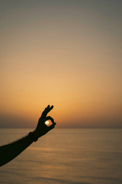 istock Silhouette of hand catching the sun backlit at sunset 1652902619
