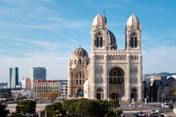Marseille cathedral in evening light, France Marseille cathedral in evening light, France calanques stock pictures, royalty-free photos & images
