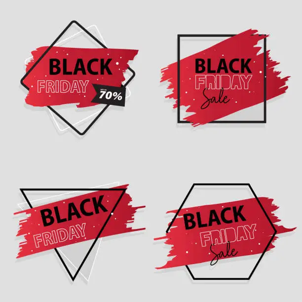 Vector illustration of Black Friday Sale red brush stroke frame banners collection