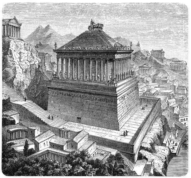 Mausoleum of Halicarnassus, grave of Maussolos Illustration from 19th century. 1895 stock illustrations