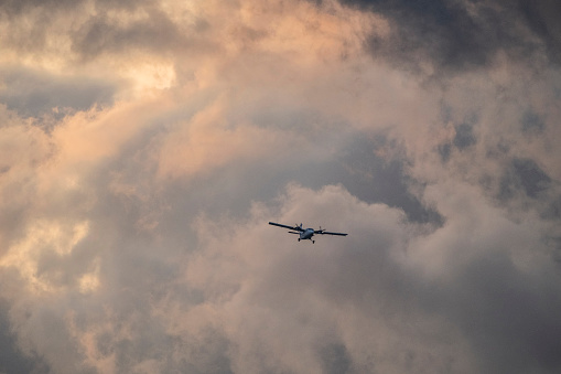 small plane during sunset