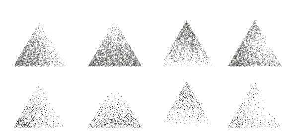 三角形のノイズテクスチャドットワークグレイン。点描画グラデーションパターン。三角形の確率的グランジテクスチャー。タトゥー用のドットワーク点描ハーフトーン効果。点線の形、点� - stochastic点のイラスト素材／クリップアート素材／マンガ素材／アイコン素材