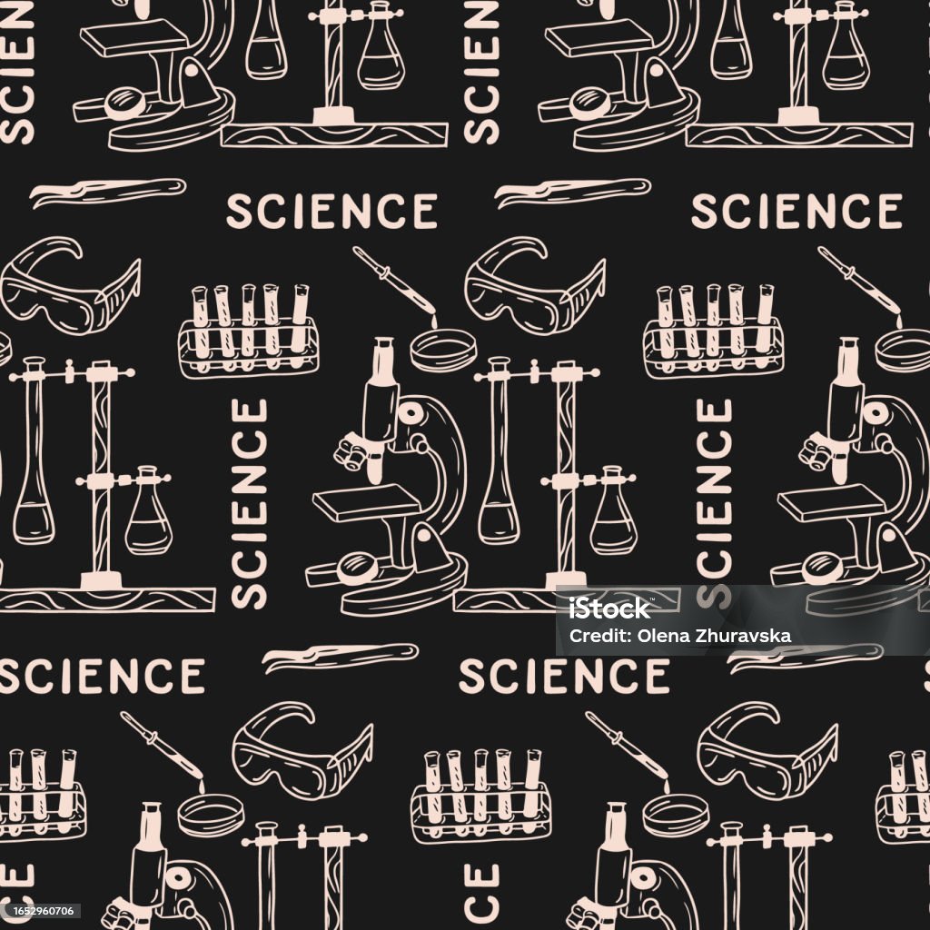Vector Flat Doodle Pattern With Science Items Stock Illustration ...