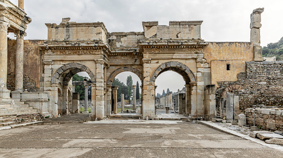 Ruins of the South Gate of The Agora in the ancient Greek city of Ephesus, Selcuk, Izmir Province, Turkey