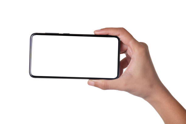 istock Horizontal hold blank screen smartphone in hand isolated on white background with clipping path 1652994854