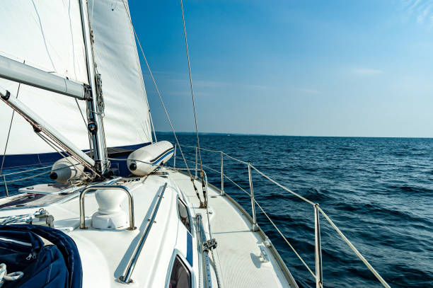istock Yacht with sails sailing on the sea with blue sky 1653027463