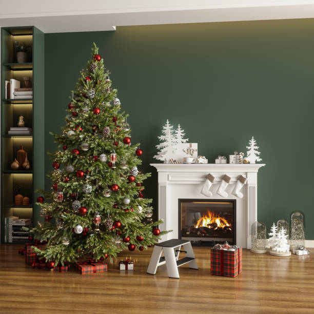 istock Modern Living Room Interior With Christmas Tree, Gift Boxes And Ornaments. Decorating Christmas Tree And Preparation For Christmas 1653053559