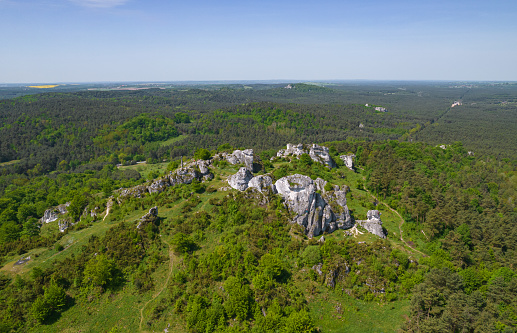 Mount Zborow -\nrocky hill within Kroczyce village in Silesian Voivodeship, Poland. Limestone rocks