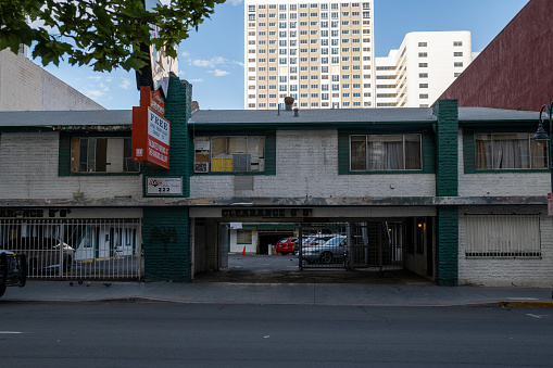 View of the art deco Old Clare Hotel in Sydney, New South Wales.