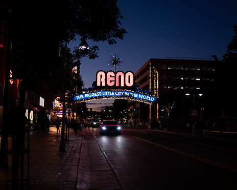 Reno, NV. Street neon sign saying that Reno is The biggest little city in the world