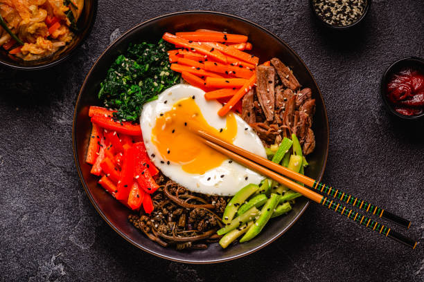 istock Traditional Korean dish Bibimbap: rice with vegetables beef and egg. 1653130581