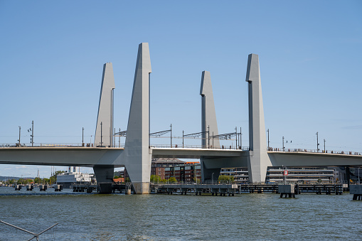 Gothenburg, Sweden - June 03 2023: Hisingsbron bridge connecting Hisingen to the mainland.