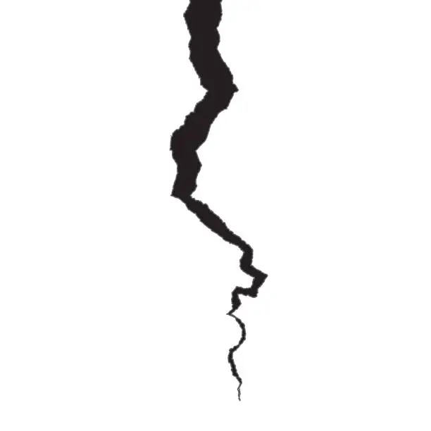 Vector illustration of Black crack on the surface in flat style. Silhouette of break in the ground. Realistic fracture in the wall.