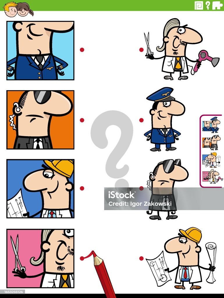 Job Task Cartoon Match Cartoon People Occupations And Clippings Educational Task Stock ...