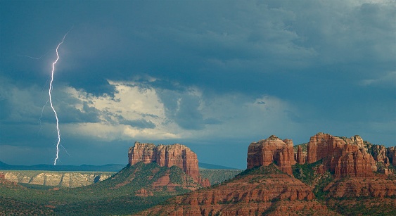 Cathedral rock vista during a thunderstorm, Sedona Arizona, Southwestern United Sates, Phoenix, Flagstaff area.