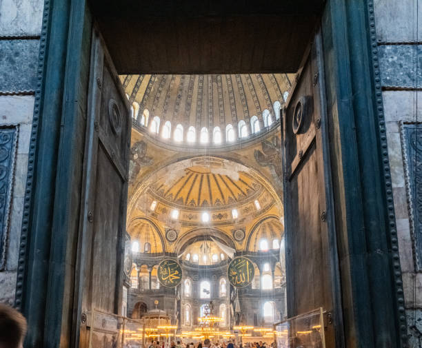 istock Arabic inscriptions and decorations inside the Hagia Sophia Kebir Mosque. 1653354206