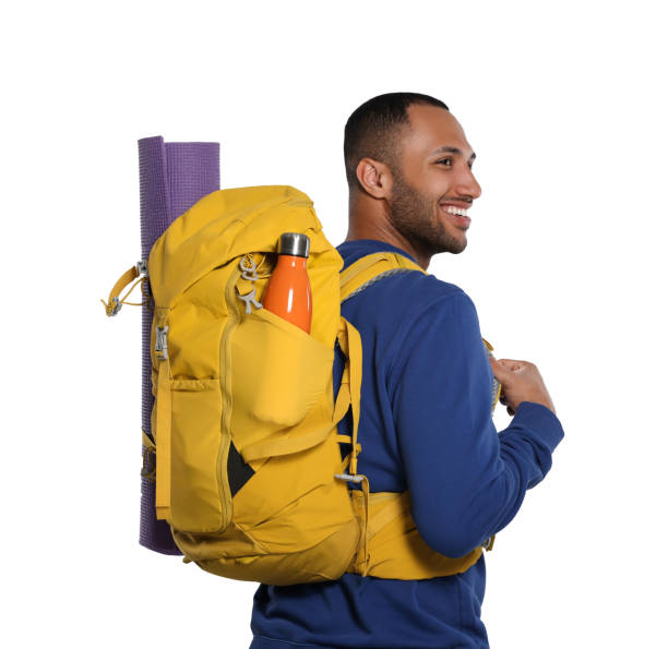 istock Happy tourist with backpack on white background 1653470511