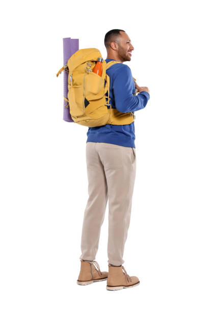 istock Happy tourist with backpack on white background 1653471042