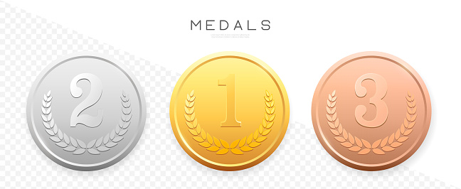 Gold Silver Bronze Medals Set Vector Realistic Badge With First Second ...