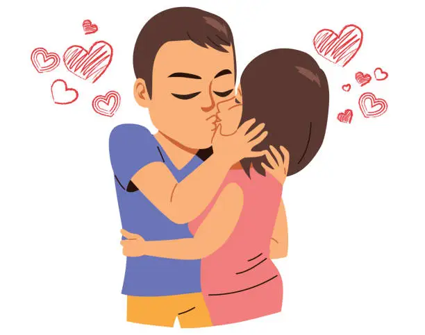 Vector illustration of Passionate Heterosexual Couple Kissing Romantic Intimate Relationship