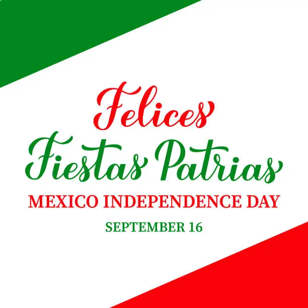 Vector illustration of Felices Fiestas Patrias - Happy National Holidays in Spanish.  Mexico Independence Day celebrated on September 16. Vector template for typography poster, banner, greeting card, flyer, etc