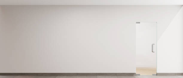 istock Interior Copy Space Background With Single Swing Glass Door 3D Render Illustration 1653814060