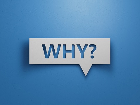 Why? - Speech Bubble. Minimalist Abstract Design With White Cut Out Paper on Blue Background. 3D Render.