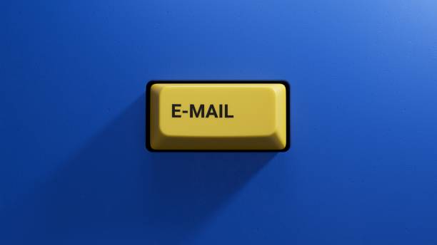 istock E-Mail.3D illustration of button of keyboard of a modern computer.Light yellow button.3D rendering on blue background. 1653816729