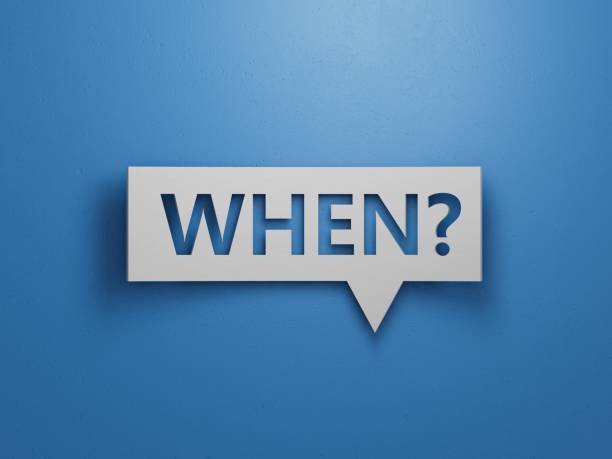 istock When? - Speech Bubble. Minimalist Abstract Design With White Cut Out Paper on Blue Background. 3D Render. 1653837943