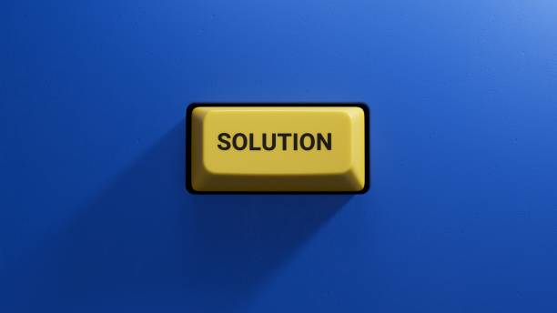istock Solution.3D illustration of button of keyboard of a modern computer.Light yellow button.3D rendering on blue background. 1653838847