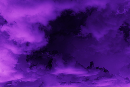 Black dark deep purple violet blue pink magenta fuchsia sky. Storm rain cloud. Fog smoke mist steam. Gloomy night dramatic ominous sky. Fantasy universe mystic. Or spooky evil nightmare horror concept.