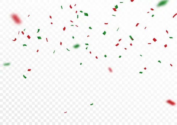 Vector illustration of Christmas celebration confetti banner, green and red, isolated on white background