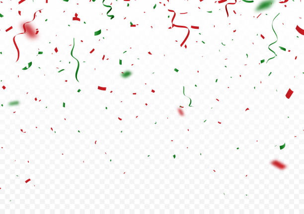 ilustrações de stock, clip art, desenhos animados e ícones de christmas celebration confetti banner, green and red, isolated on white background - streamer celebration anniversary backgrounds
