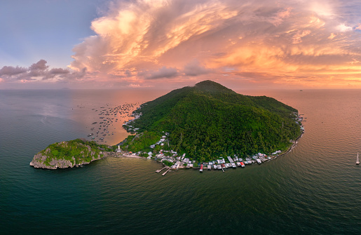 Sunset on the turtle-shaped island in the southwest sea of Vietnam, Nghe Island, Kien Giang province