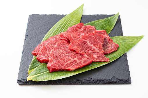 Tasty beef loin on a white background.