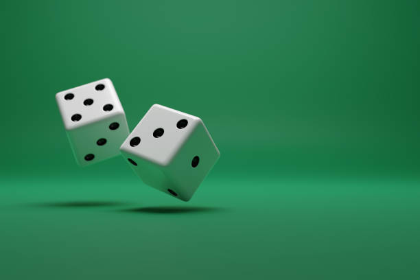 istock Closeup view of two dice on green background with copy space. 3d illustration. 1654025842