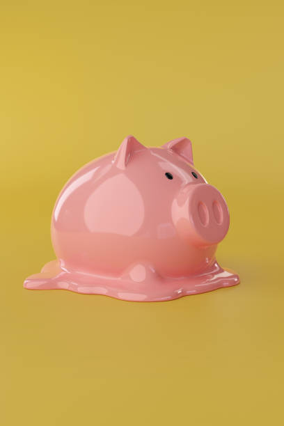 istock Melted piggy bank isolated on yellow background. 3d illustration. 1654034498
