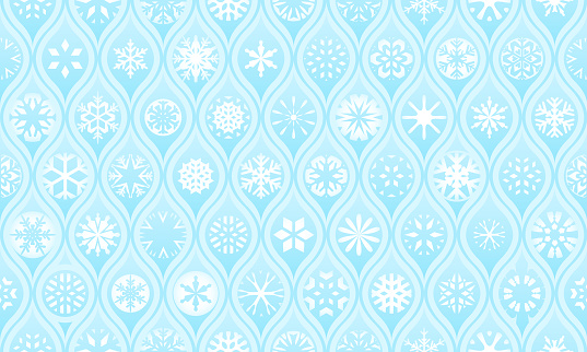 Seamless blue Christmas winter snowflake wallpaper pattern design background vector illustration for use on Christmas cards and wrapping paper designs.