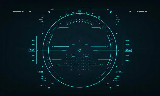 Vector illustration of HUD sci-fi interface screen view blue on dark design virtual reality futuristic technology display vector