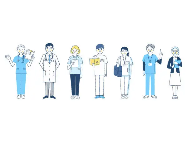 Vector illustration of Various medical workers 7 men and women