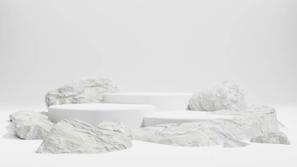 istock 3D Rendering. Abstract Background. White podium for premium products display, white marble pedestal nature advertising cosmetic concept on white background. 1654110219