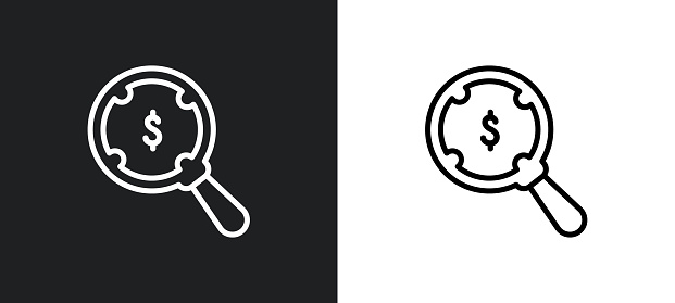 money searcher outline icon in white and black colors. money searcher flat vector icon from business collection for web, mobile apps and ui.