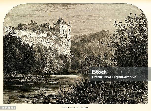 Chateau De Walzin Dinant Бельгии — стоковая векторная графика и другие изображения на тему Антиквариат