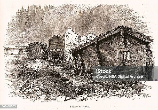 Chalets In Ruins Switzerland Stock Illustration - Download Image Now