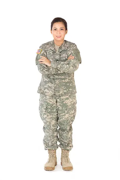 Photo of Female American Soldier in Army Camouflage uniform