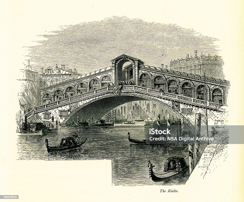 Rialto-Brücke, Venedig, Italien ich die antiken europäischen Illustrationen - Lizenzfrei Venedig Stock-Illustration