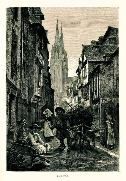 quimper, francja i antykami ilustracje europejskiej - chriastian stock illustrations